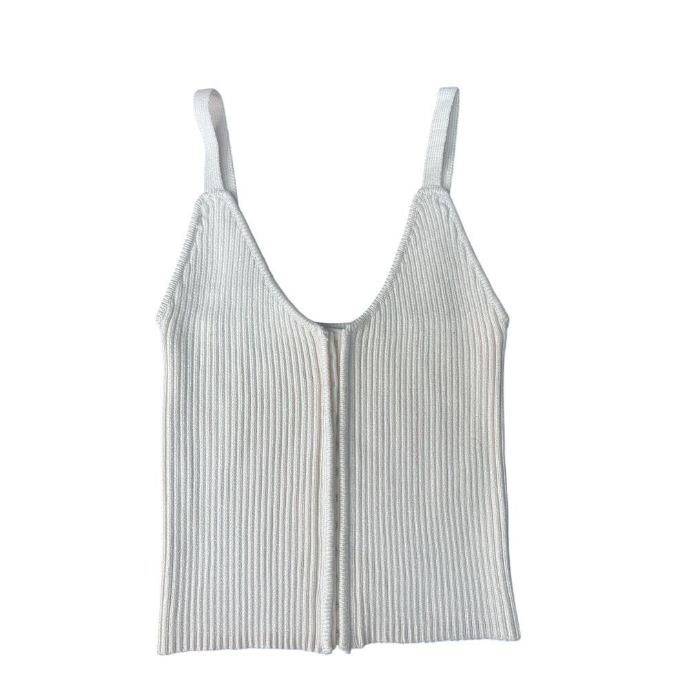 Zara Ribbed Knit Hook & Eye Tank Top Women SM Cream Ivory Sleeveless Crop Top